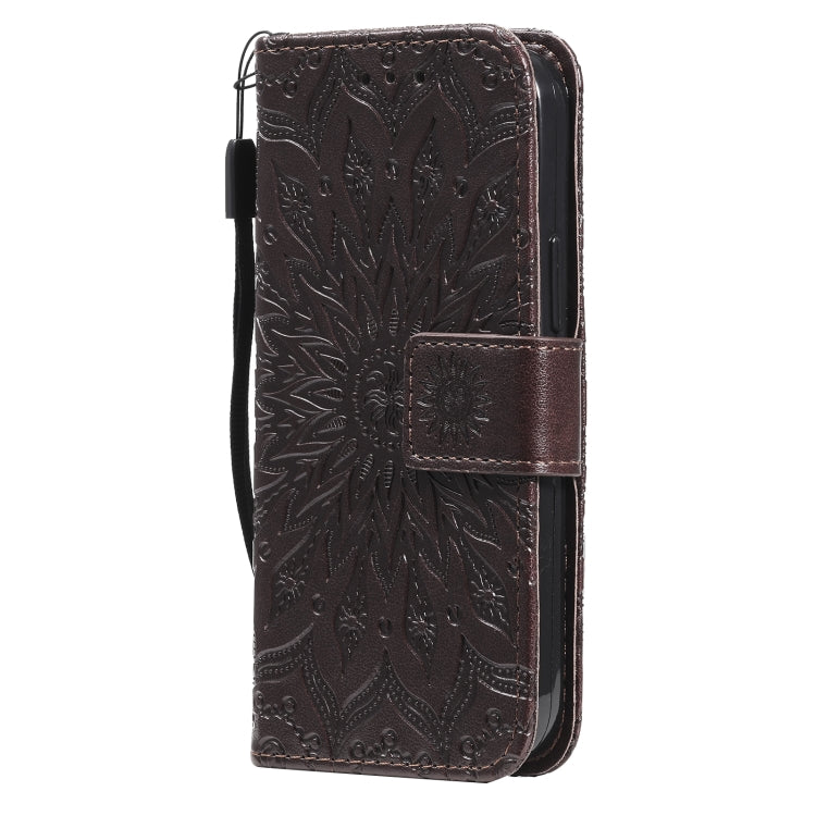 For iPhone 13 mini Pressed Printing Sunflower Pattern Horizontal Flip PU Leather Case Holder & Card Slots & Wallet & Lanyard