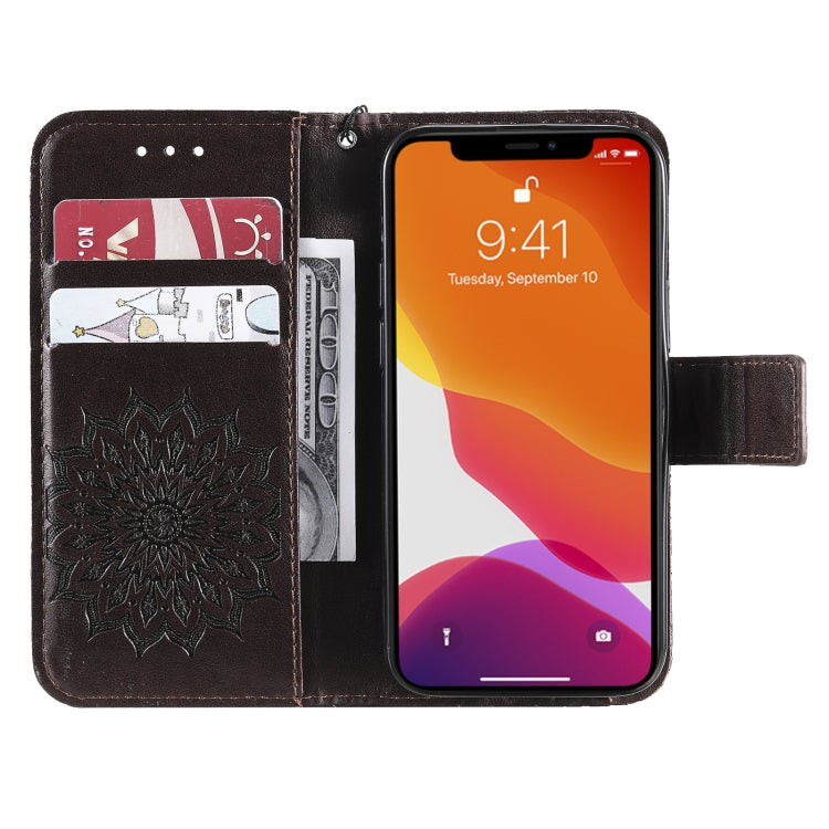 For iPhone 13 mini Pressed Printing Sunflower Pattern Horizontal Flip PU Leather Case Holder & Card Slots & Wallet & Lanyard