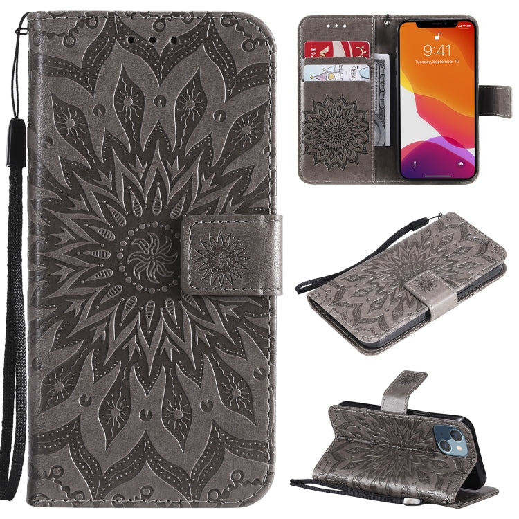 For iPhone 13 mini Pressed Printing Sunflower Pattern Horizontal Flip PU Leather Case Holder & Card Slots & Wallet & Lanyard
