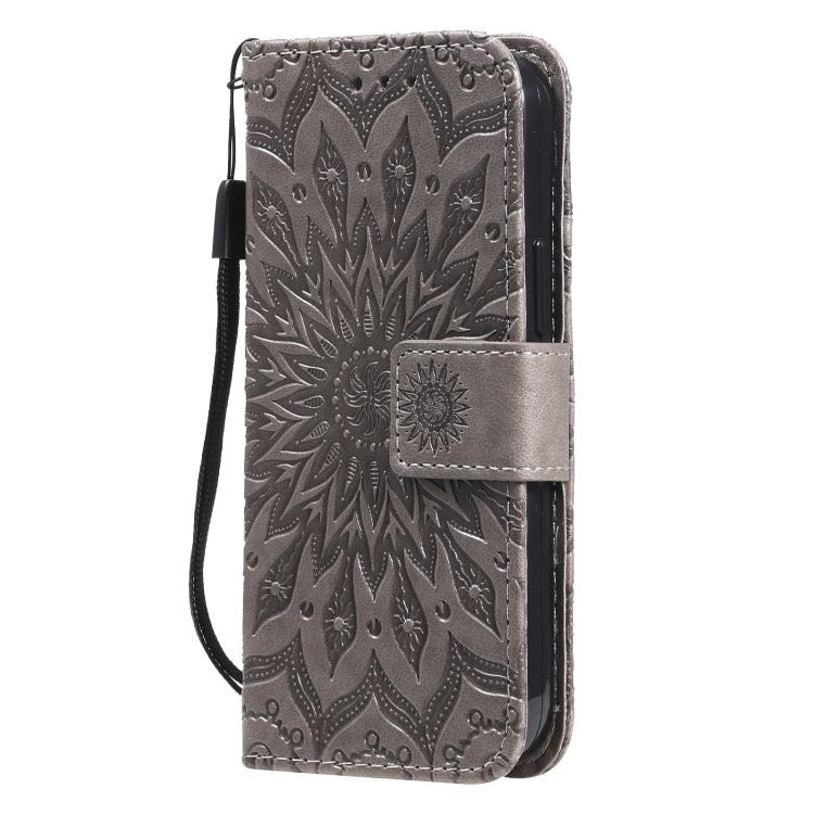For iPhone 13 mini Pressed Printing Sunflower Pattern Horizontal Flip PU Leather Case Holder & Card Slots & Wallet & Lanyard