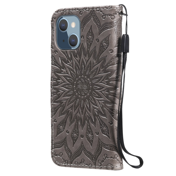 For iPhone 13 mini Pressed Printing Sunflower Pattern Horizontal Flip PU Leather Case Holder & Card Slots & Wallet & Lanyard