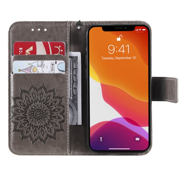For iPhone 13 mini Pressed Printing Sunflower Pattern Horizontal Flip PU Leather Case Holder & Card Slots & Wallet & Lanyard
