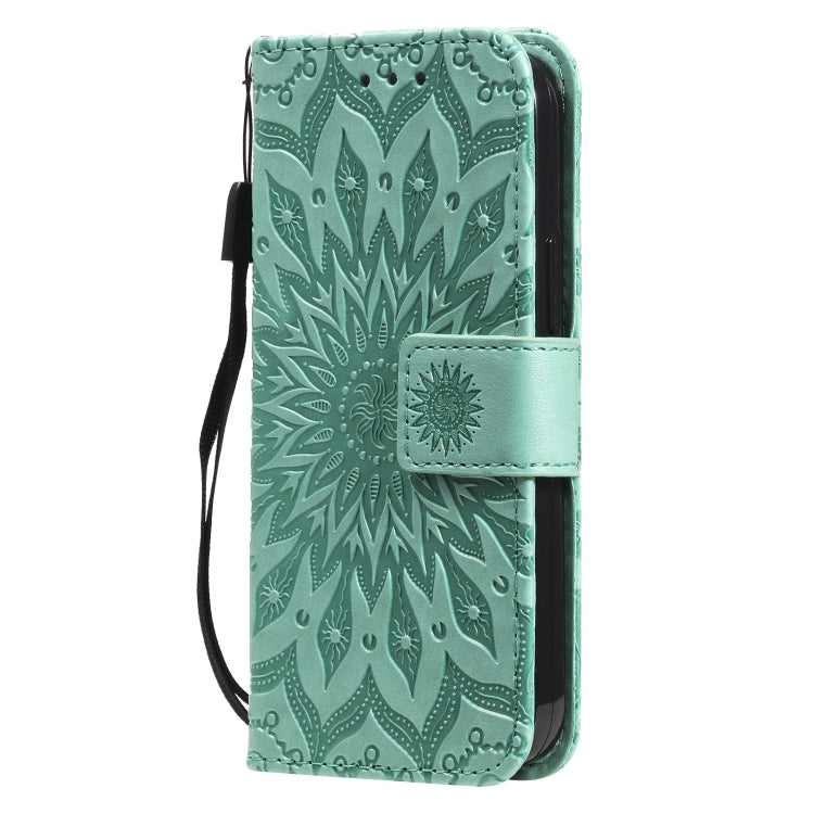 For iPhone 13 mini Pressed Printing Sunflower Pattern Horizontal Flip PU Leather Case Holder & Card Slots & Wallet & Lanyard