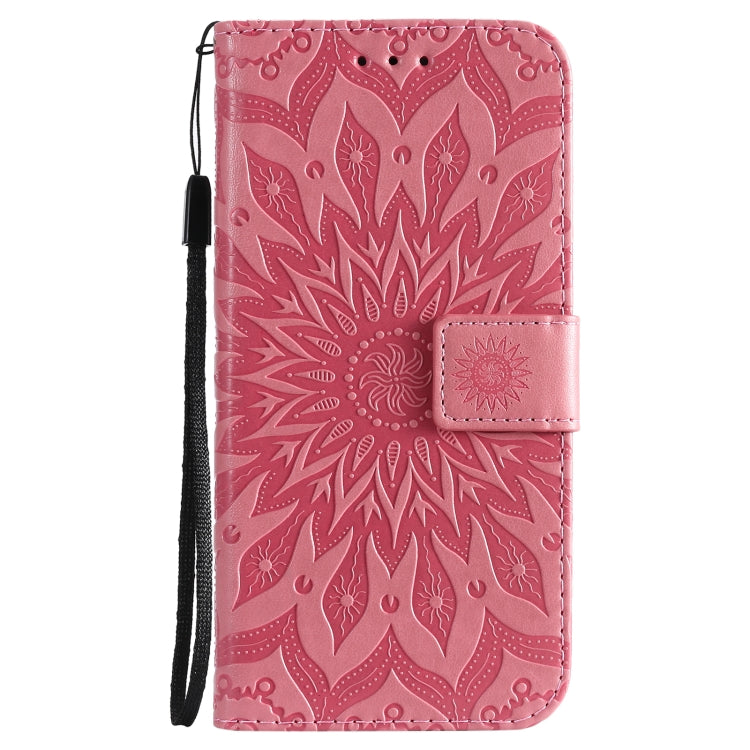For iPhone 13 mini Pressed Printing Sunflower Pattern Horizontal Flip PU Leather Case Holder & Card Slots & Wallet & Lanyard