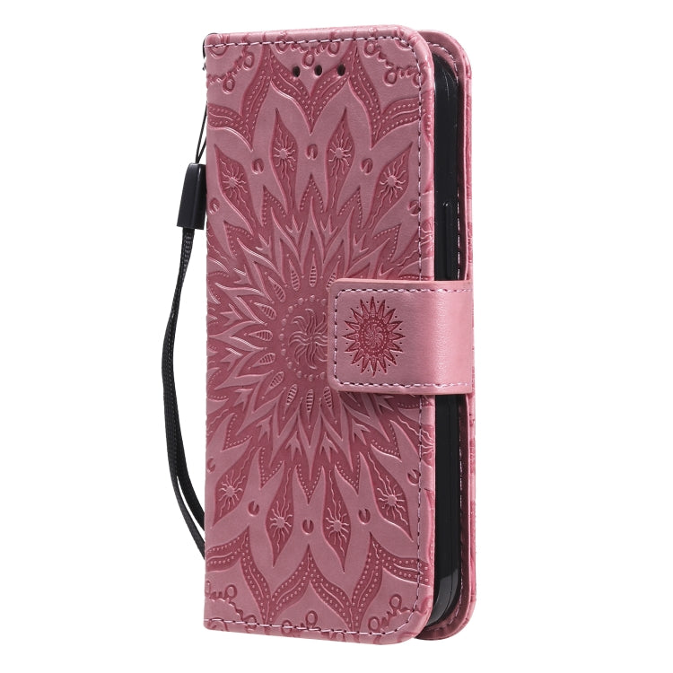 For iPhone 13 mini Pressed Printing Sunflower Pattern Horizontal Flip PU Leather Case Holder & Card Slots & Wallet & Lanyard