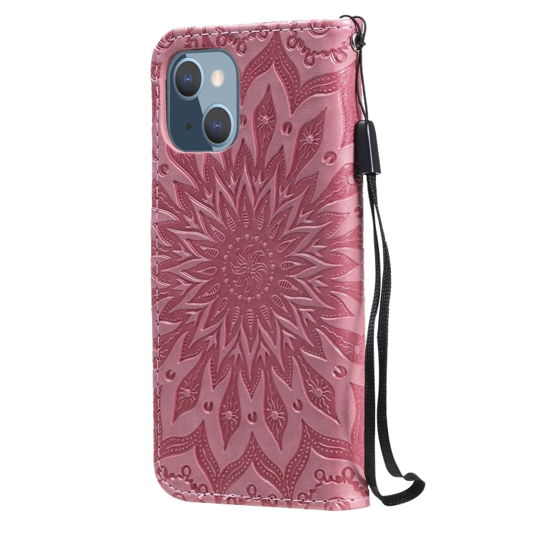 For iPhone 13 mini Pressed Printing Sunflower Pattern Horizontal Flip PU Leather Case Holder & Card Slots & Wallet & Lanyard