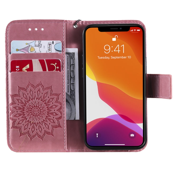 For iPhone 13 mini Pressed Printing Sunflower Pattern Horizontal Flip PU Leather Case Holder & Card Slots & Wallet & Lanyard