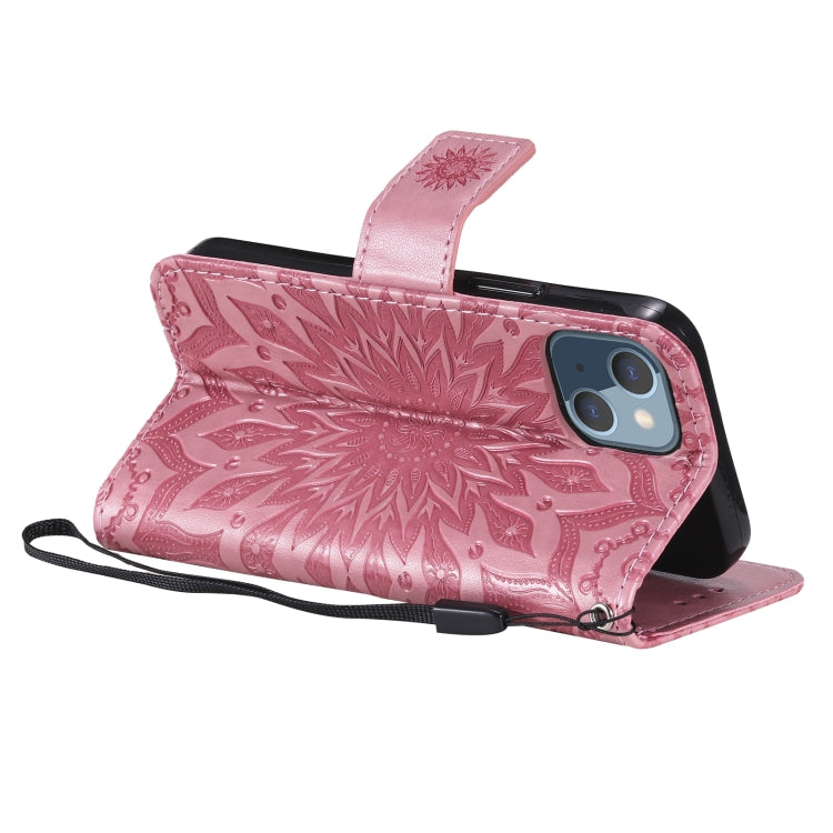 For iPhone 13 mini Pressed Printing Sunflower Pattern Horizontal Flip PU Leather Case Holder & Card Slots & Wallet & Lanyard