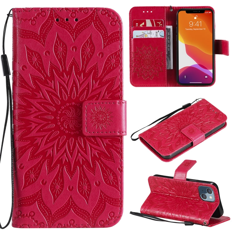 For iPhone 13 mini Pressed Printing Sunflower Pattern Horizontal Flip PU Leather Case Holder & Card Slots & Wallet & Lanyard