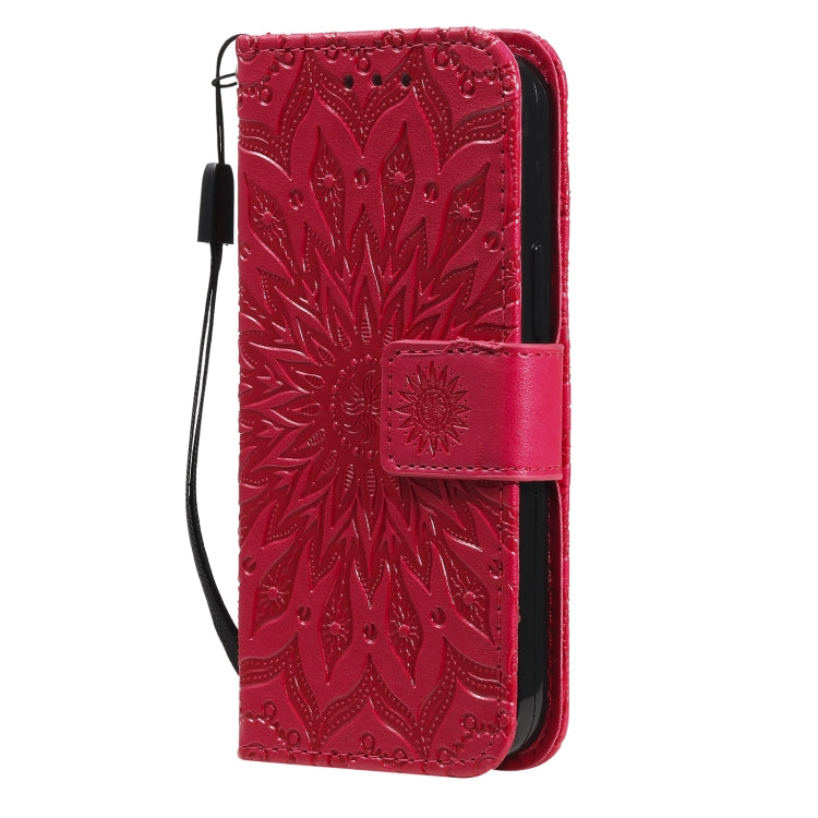 For iPhone 13 mini Pressed Printing Sunflower Pattern Horizontal Flip PU Leather Case Holder & Card Slots & Wallet & Lanyard