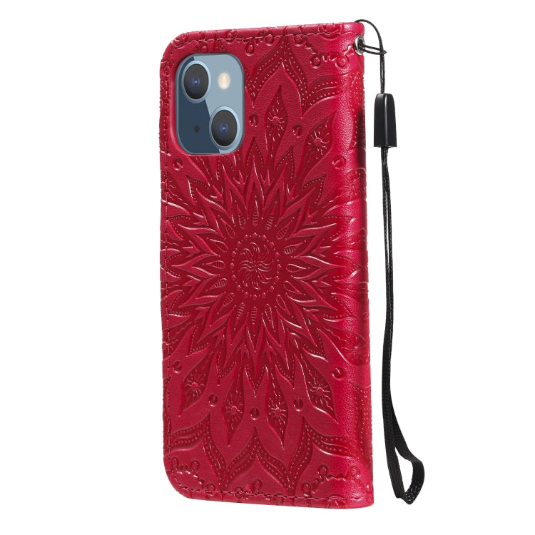 For iPhone 13 mini Pressed Printing Sunflower Pattern Horizontal Flip PU Leather Case Holder & Card Slots & Wallet & Lanyard