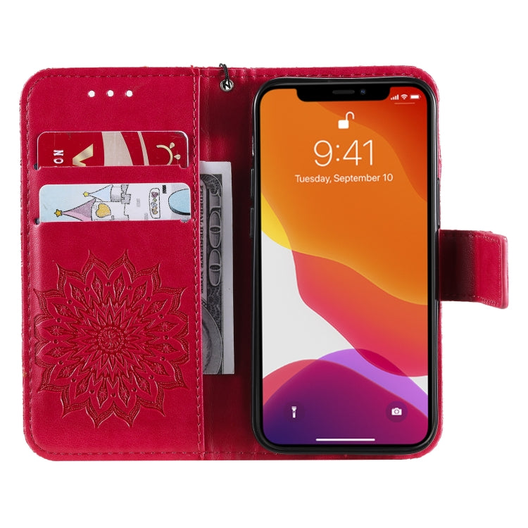 For iPhone 13 mini Pressed Printing Sunflower Pattern Horizontal Flip PU Leather Case Holder & Card Slots & Wallet & Lanyard