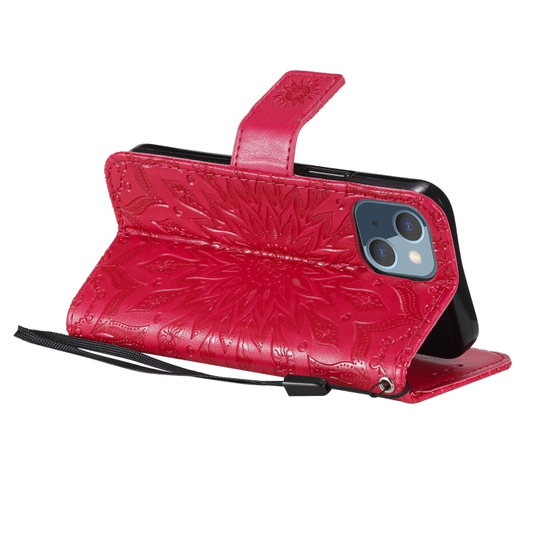 For iPhone 13 mini Pressed Printing Sunflower Pattern Horizontal Flip PU Leather Case Holder & Card Slots & Wallet & Lanyard
