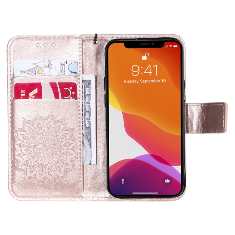 For iPhone 13 mini Pressed Printing Sunflower Pattern Horizontal Flip PU Leather Case Holder & Card Slots & Wallet & Lanyard