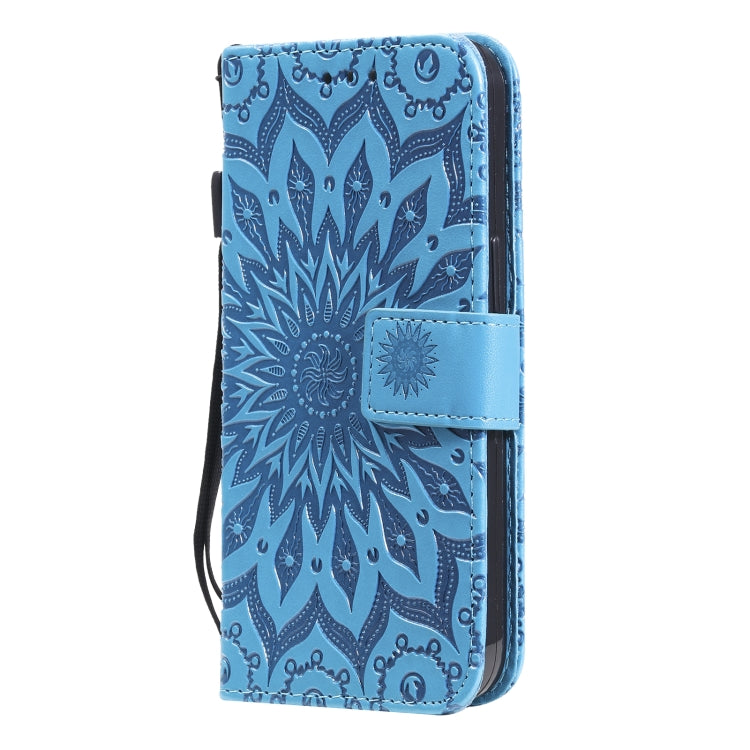 For iPhone 13 Pressed Printing Sunflower Pattern Horizontal Flip PU Leather Case Holder & Card Slots & Wallet & Lanyard