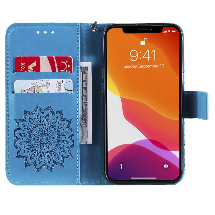 For iPhone 13 Pressed Printing Sunflower Pattern Horizontal Flip PU Leather Case Holder & Card Slots & Wallet & Lanyard