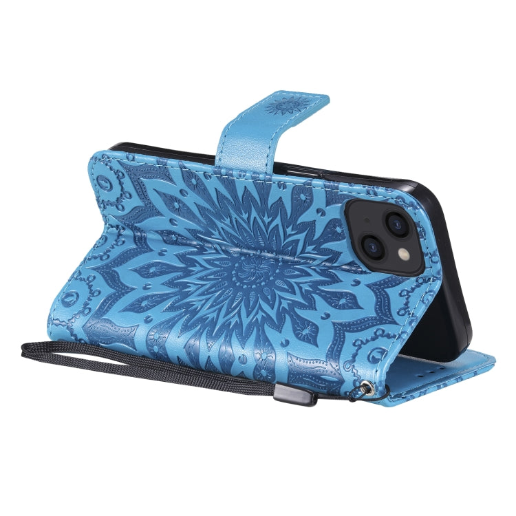 For iPhone 13 Pressed Printing Sunflower Pattern Horizontal Flip PU Leather Case Holder & Card Slots & Wallet & Lanyard