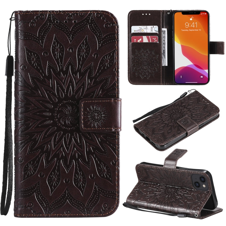 For iPhone 13 Pressed Printing Sunflower Pattern Horizontal Flip PU Leather Case Holder & Card Slots & Wallet & Lanyard