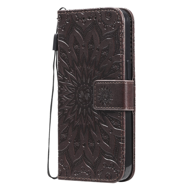 For iPhone 13 Pressed Printing Sunflower Pattern Horizontal Flip PU Leather Case Holder & Card Slots & Wallet & Lanyard