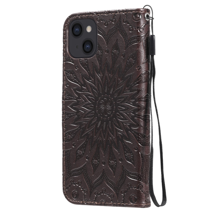 For iPhone 13 Pressed Printing Sunflower Pattern Horizontal Flip PU Leather Case Holder & Card Slots & Wallet & Lanyard