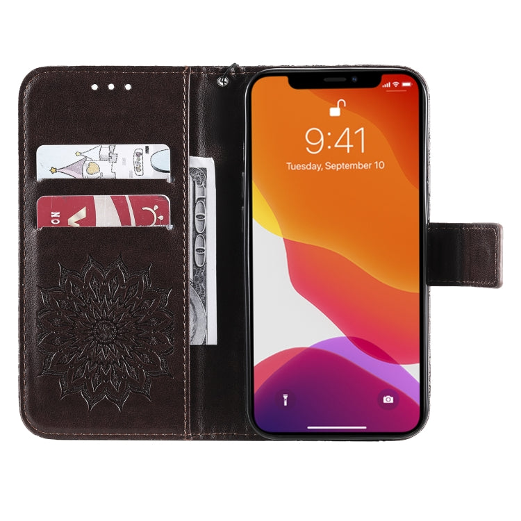 For iPhone 13 Pressed Printing Sunflower Pattern Horizontal Flip PU Leather Case Holder & Card Slots & Wallet & Lanyard