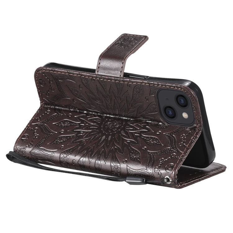 For iPhone 13 Pressed Printing Sunflower Pattern Horizontal Flip PU Leather Case Holder & Card Slots & Wallet & Lanyard