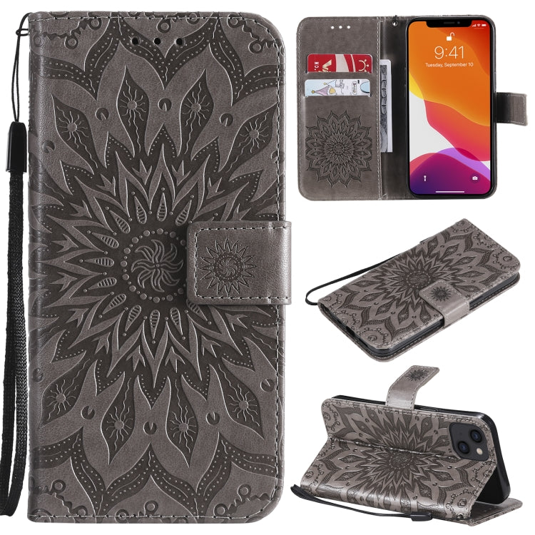 For iPhone 13 Pressed Printing Sunflower Pattern Horizontal Flip PU Leather Case Holder & Card Slots & Wallet & Lanyard