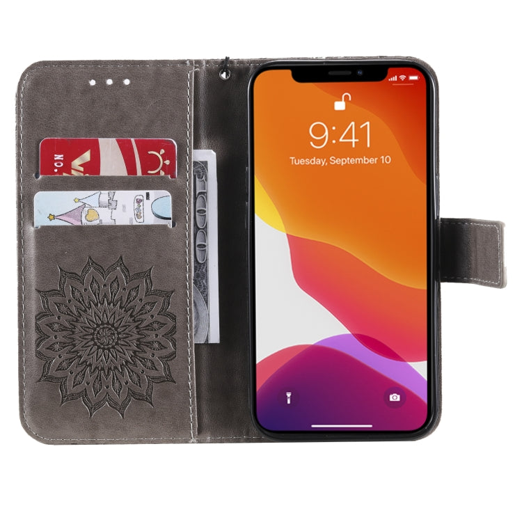 For iPhone 13 Pressed Printing Sunflower Pattern Horizontal Flip PU Leather Case Holder & Card Slots & Wallet & Lanyard