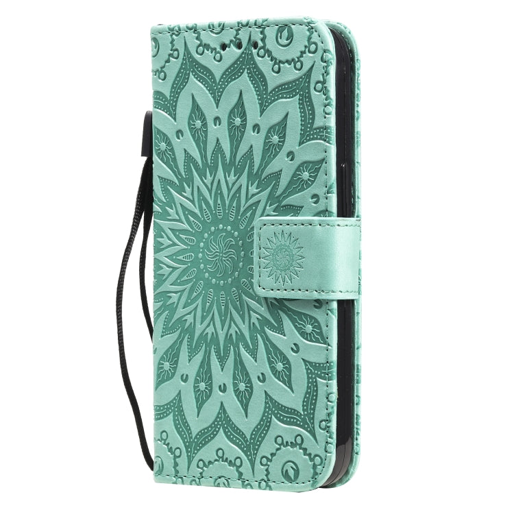 For iPhone 13 Pressed Printing Sunflower Pattern Horizontal Flip PU Leather Case Holder & Card Slots & Wallet & Lanyard