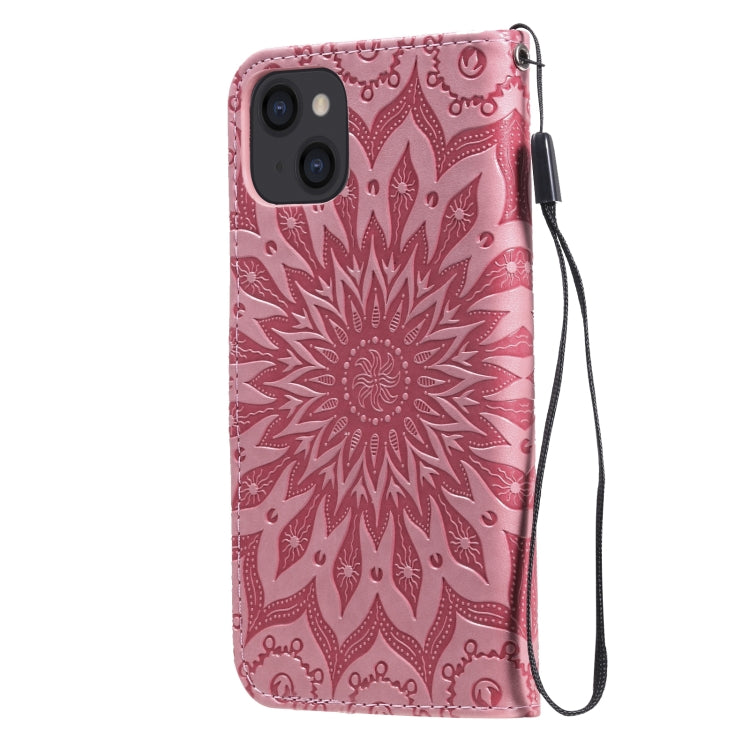 For iPhone 13 Pressed Printing Sunflower Pattern Horizontal Flip PU Leather Case Holder & Card Slots & Wallet & Lanyard