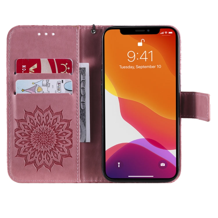 For iPhone 13 Pressed Printing Sunflower Pattern Horizontal Flip PU Leather Case Holder & Card Slots & Wallet & Lanyard