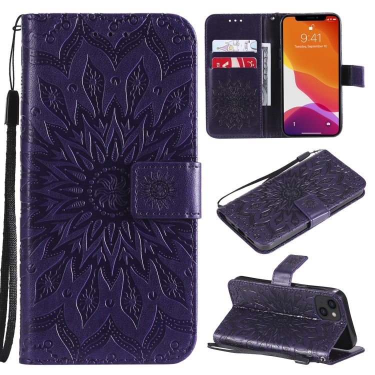 For iPhone 13 Pressed Printing Sunflower Pattern Horizontal Flip PU Leather Case Holder & Card Slots & Wallet & Lanyard