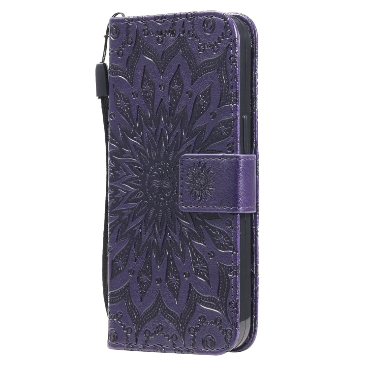 For iPhone 13 Pressed Printing Sunflower Pattern Horizontal Flip PU Leather Case Holder & Card Slots & Wallet & Lanyard