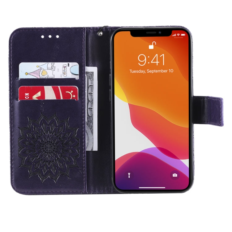 For iPhone 13 Pressed Printing Sunflower Pattern Horizontal Flip PU Leather Case Holder & Card Slots & Wallet & Lanyard