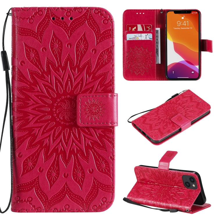 For iPhone 13 Pressed Printing Sunflower Pattern Horizontal Flip PU Leather Case Holder & Card Slots & Wallet & Lanyard