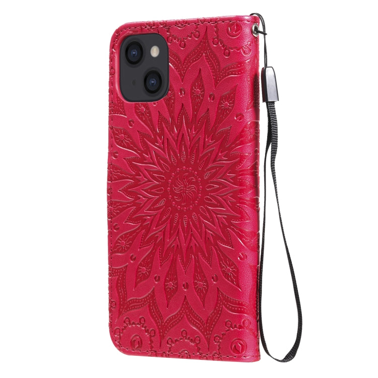 For iPhone 13 Pressed Printing Sunflower Pattern Horizontal Flip PU Leather Case Holder & Card Slots & Wallet & Lanyard