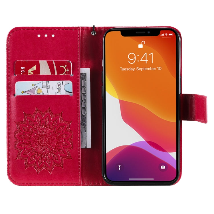 For iPhone 13 Pressed Printing Sunflower Pattern Horizontal Flip PU Leather Case Holder & Card Slots & Wallet & Lanyard