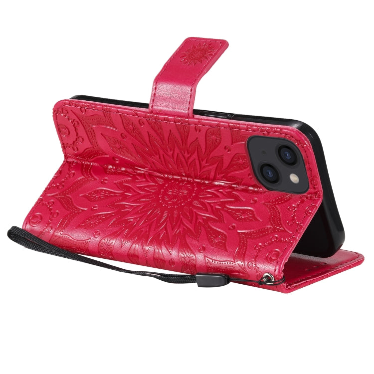 For iPhone 13 Pressed Printing Sunflower Pattern Horizontal Flip PU Leather Case Holder & Card Slots & Wallet & Lanyard