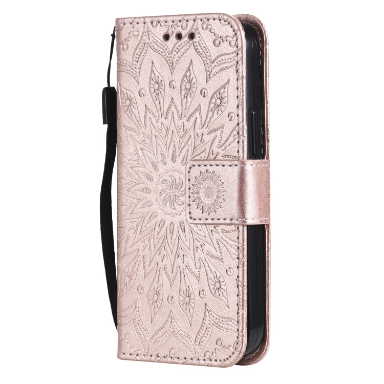 For iPhone 13 Pressed Printing Sunflower Pattern Horizontal Flip PU Leather Case Holder & Card Slots & Wallet & Lanyard