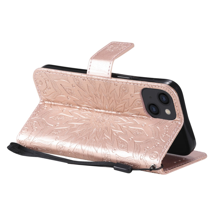 For iPhone 13 Pressed Printing Sunflower Pattern Horizontal Flip PU Leather Case Holder & Card Slots & Wallet & Lanyard
