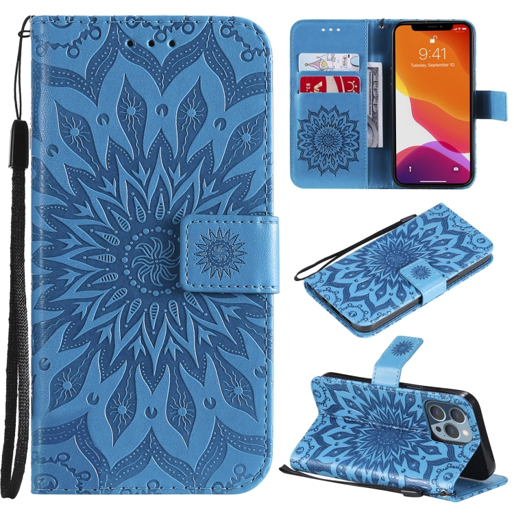 For iPhone 13 Pro Pressed Printing Sunflower Pattern Horizontal Flip PU Leather Case Holder & Card Slots & Wallet & Lanyard