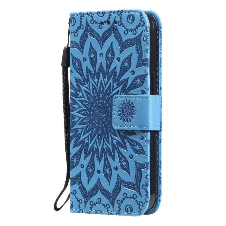 For iPhone 13 Pro Pressed Printing Sunflower Pattern Horizontal Flip PU Leather Case Holder & Card Slots & Wallet & Lanyard