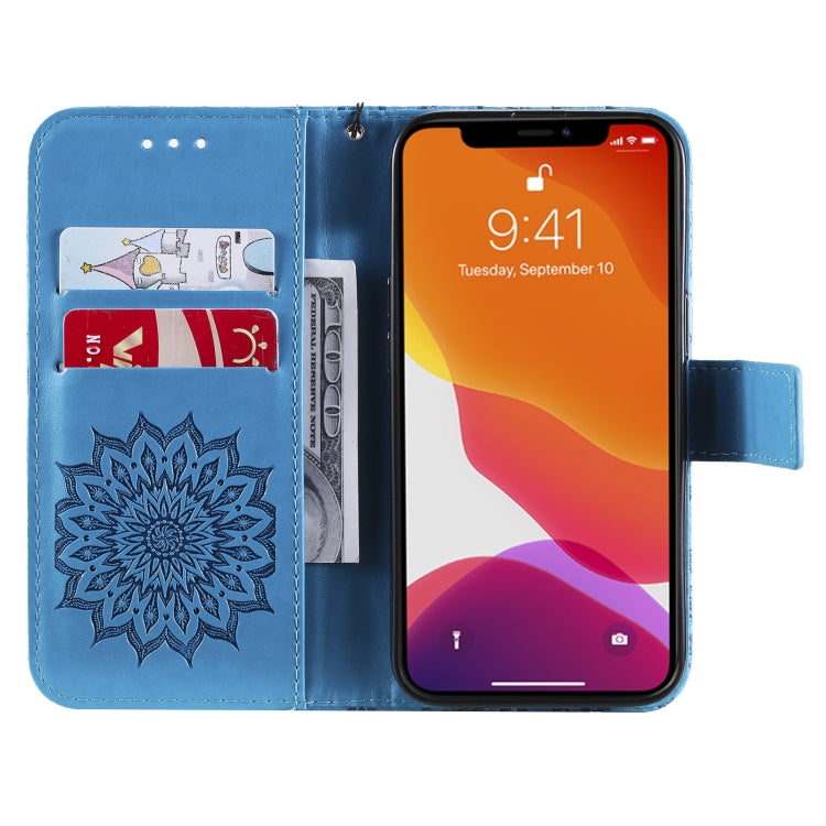 For iPhone 13 Pro Pressed Printing Sunflower Pattern Horizontal Flip PU Leather Case Holder & Card Slots & Wallet & Lanyard