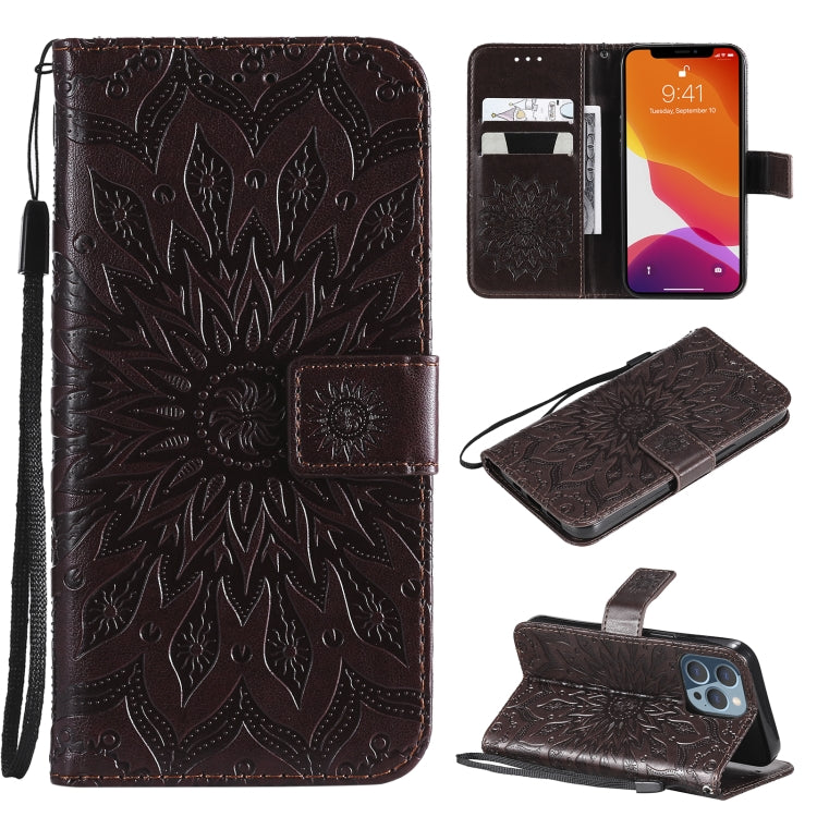 For iPhone 13 Pro Pressed Printing Sunflower Pattern Horizontal Flip PU Leather Case Holder & Card Slots & Wallet & Lanyard