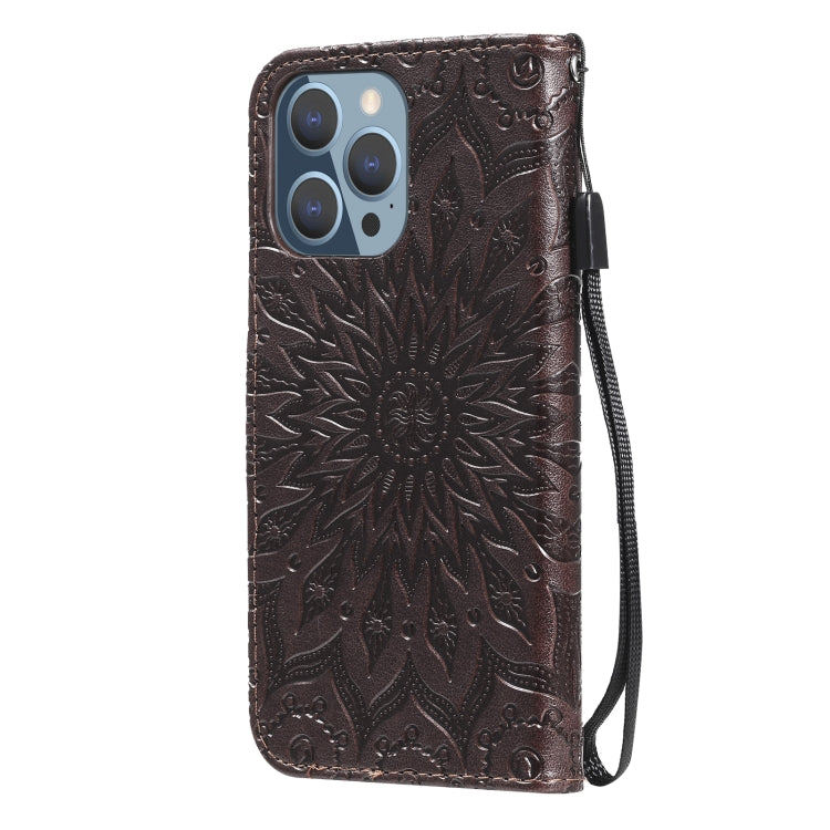 For iPhone 13 Pro Pressed Printing Sunflower Pattern Horizontal Flip PU Leather Case Holder & Card Slots & Wallet & Lanyard