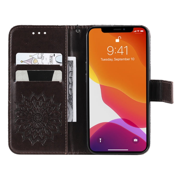For iPhone 13 Pro Pressed Printing Sunflower Pattern Horizontal Flip PU Leather Case Holder & Card Slots & Wallet & Lanyard