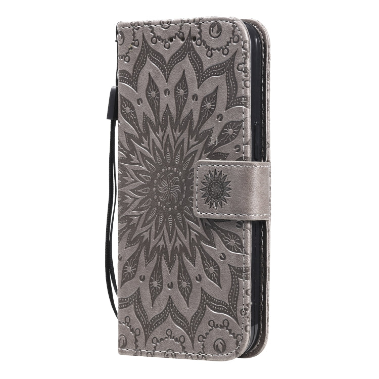 For iPhone 13 Pro Pressed Printing Sunflower Pattern Horizontal Flip PU Leather Case Holder & Card Slots & Wallet & Lanyard