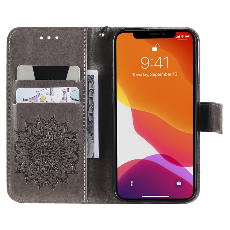 For iPhone 13 Pro Pressed Printing Sunflower Pattern Horizontal Flip PU Leather Case Holder & Card Slots & Wallet & Lanyard