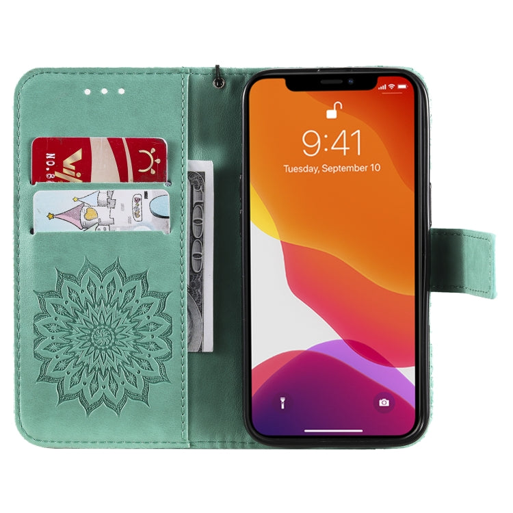 For iPhone 13 Pro Pressed Printing Sunflower Pattern Horizontal Flip PU Leather Case Holder & Card Slots & Wallet & Lanyard