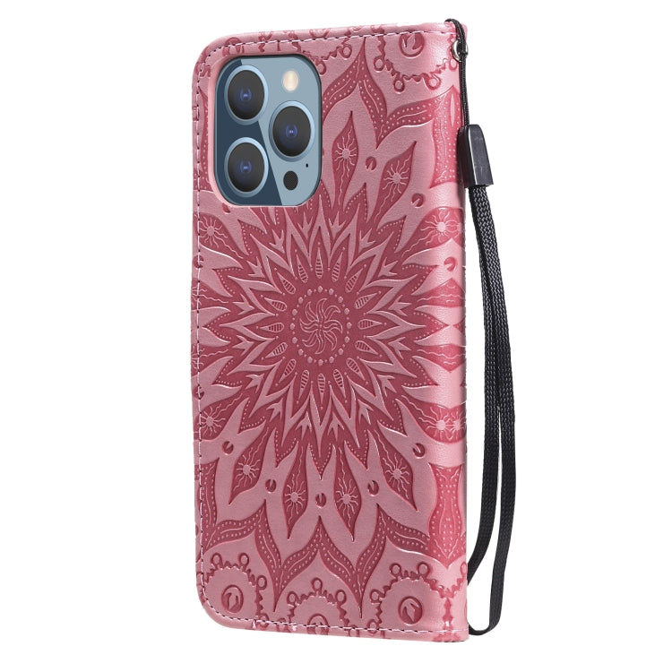 For iPhone 13 Pro Pressed Printing Sunflower Pattern Horizontal Flip PU Leather Case Holder & Card Slots & Wallet & Lanyard